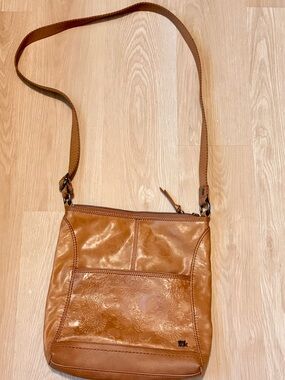 The Sak Tan Leather Crossbody Bag with Embossed Front